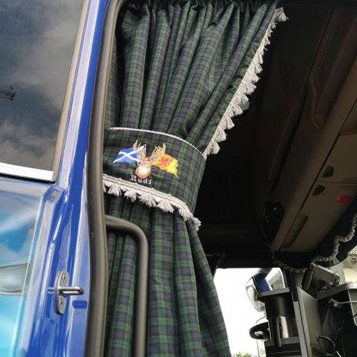 Whiterig Cab Curtains in green check