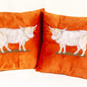 Highland Cow cushions from Whiterig Truck Curtains