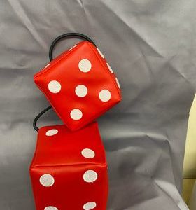 Whiterig red leatherette dice with white spots